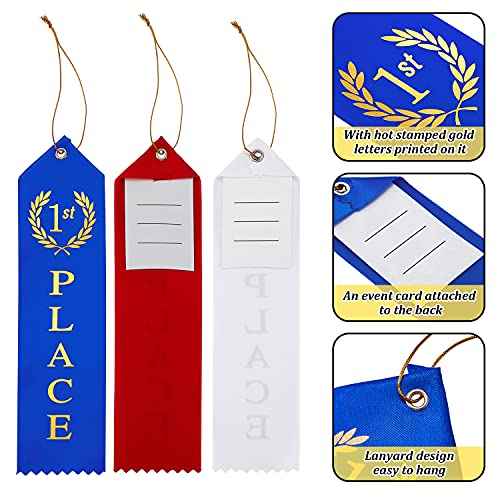 Kenning 180 Pcs Swimming Gymnastics Track Award Ribbon Award Ribbons 1st to 6th Place Flat Carded Set First Place Prizes with Card and Rope Award Ribbon Organizer Contest Award Ribbons, 6 Color