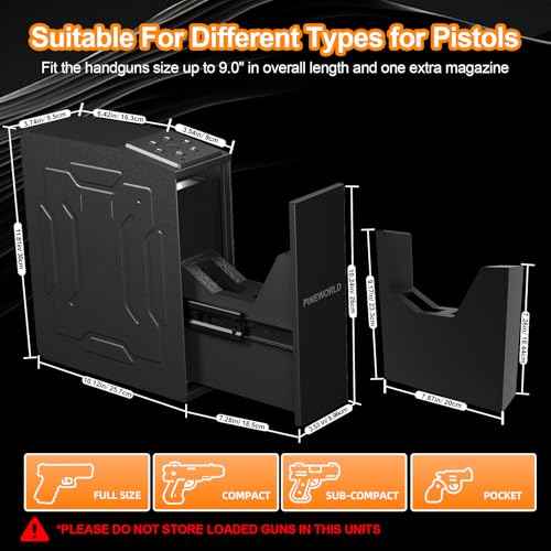 Gun Safe For Handgun, Biometric Slider Bedside Handgun Safe, Pistol Lock Case for Nightstand,Sliding Door Hand Gun Safe for Pistol -with 3 Quick Access Fingerprint, PIN Code, KEY