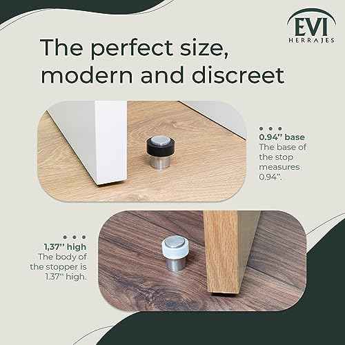 EVI Herrajes | Door Stop | W=0,94" x H=1,37"| Stainless Steel | Threaded Base | Includes Screw + Fastening Plug + Black and White Protectors