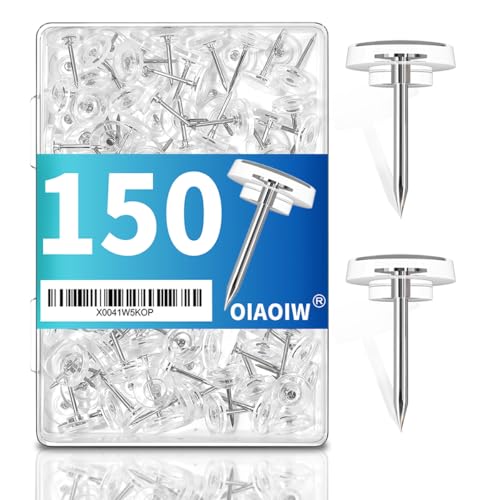 OIAOIW 150 Clear Thumb Tacks - Invisible Wall Push Pins for Bulletin Boards & Hanging
