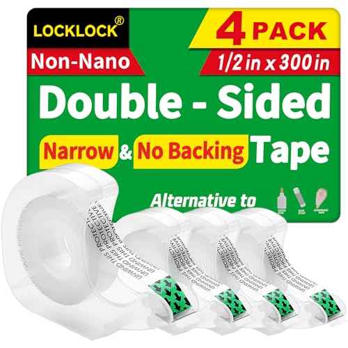Double Sided Tape Light Duty, 4 Pack, 1/2 x 300 inches, Narrow Double Stick tape with Dispenser for Crafts, Arts Projects, Gifts Wrapping, Alternative to Scrapbook Tape, Office and School Supplies.