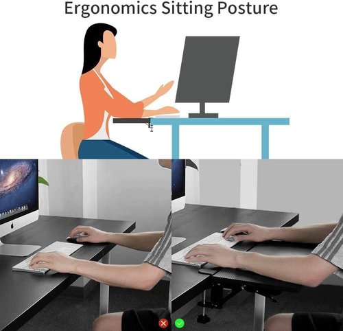 Siiboat Computer Desk Extender 29.5" x 9.45" Table Arm Elbow Support Collapsible Keyboard Tray for Square Tabletop - Carbon Fiber