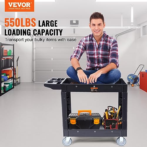 VEVOR Heavy Duty Plastic Utility Cart 2 Shelves 550LBS 40.55 x 17.71 x 33.46 in Black