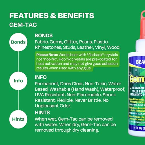 Beacon Gem-Tac 0.17 oz Rhinestone Glue – 3 Pack, Clear Drying, Fine Tip