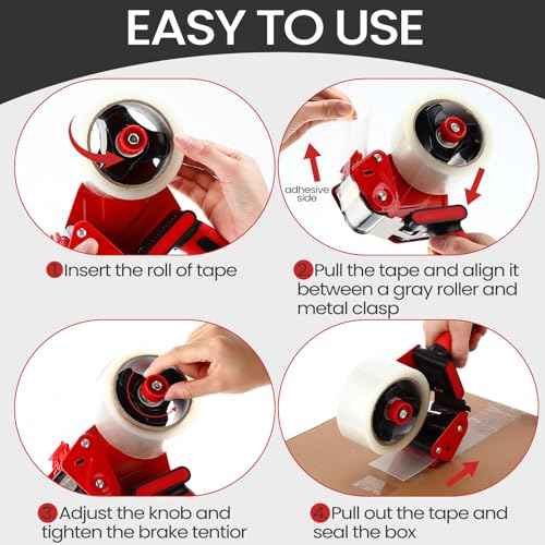 2 Pack Packing Tape Dispenser Gun with 12 Roll Packing Tape 2 Inch Gun 2.7 Mil Heavy Duty Packaging for Shipping, Moving, Carton and Box Sealing(Black and Red)