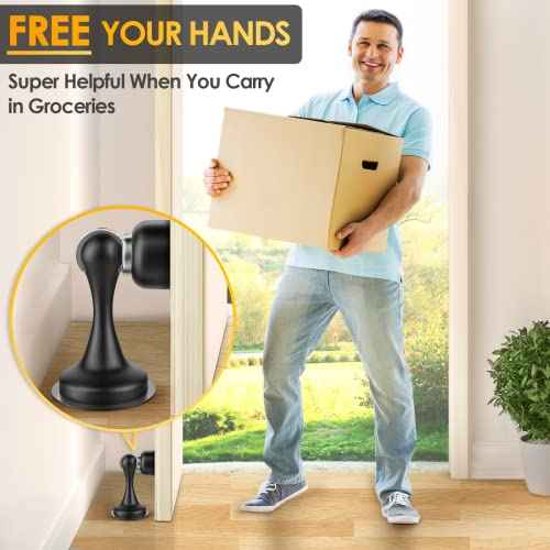 Door Stoppers Magnetic Door Catch - Stainless Steel Heavy Duty Door Holder Stops for Bottom Top of Door - Wall Floor Mounting No Drill 3D Adhesive & Screws Strong Magnet Keep Door Open 4 Pack