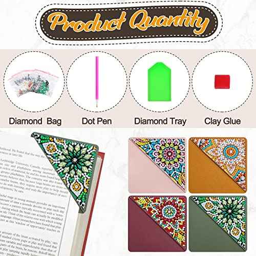 4 pcs Diamond Painting Bookmarks, DIY Diamond Art Kits for Adults, Book Corner - Protecting Bookmark Craft Supplies Kits for Book Lovers(Mandala)