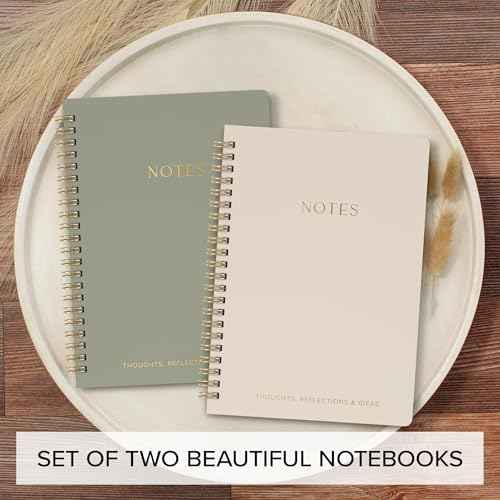 Aesthetic Spiral Notebook Set of 2 For Women and Men - Cute College Ruled 8x6 Bible Study Journal/Notebook with Pockets And Lined Pages - Perfect A5 Supplies to Stay Organized at Work or School