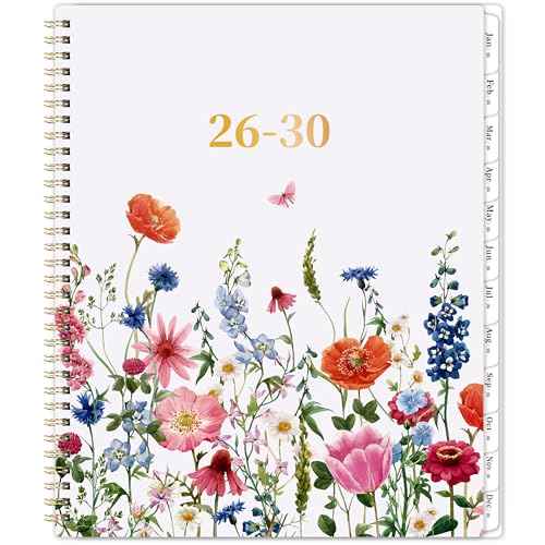 2026-2030 Monthly Planner - 5 Year Planner/Calendar, 2026-2030 Monthly Calendar Planners Spiral Bound, Jan. 2026 - Dec. 2030, 9" x 11", Twin-Wire Binding + Tabs + Pocket - Flowers