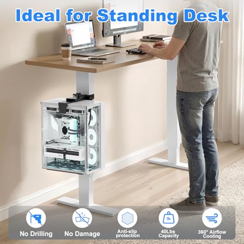 CoJewe Under Desk Computer Mount - Fits 3 Rectangular Desk Leg Sizes, Black