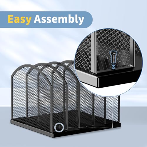 Gawerk 2 Pack Black 5-Section Desktop Organizer - Mesh File Folder Stand, Office & Home Storage
