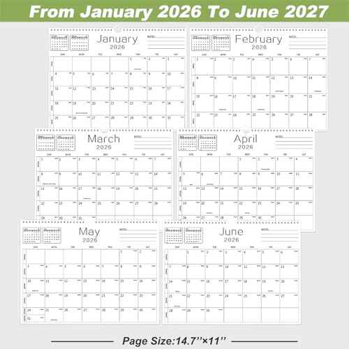 Calendar 2026-2027, Wall Calendar 2026-2027 From January 2026 To June 2027 18 Months, 14.7" x 11" Paper Calendars with Julian Date and Blank Block for New Year Christmas Gifts