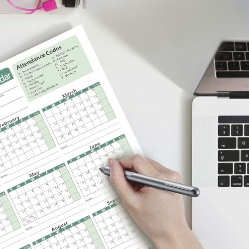 VistaRise 2027 Employee Attendance Calendar - Pack of 25 Green Sheets