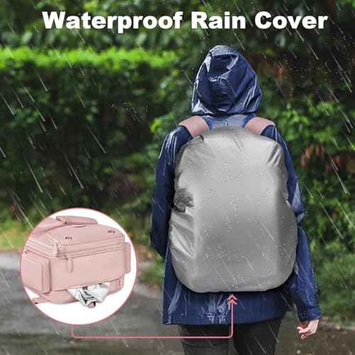 Taygeer Vacuum Backpack, Expandable Vacuum Seal Carry on Backpack with Rain Cover, 17'' laptop Compression Backpacks Travel with Shoe Compartment, TSA Approved Personal Item Compression Back Pack,Pink