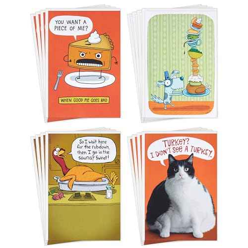 Hallmark Shoebox Funny Thanksgiving Card Assortment (16 Cards and 16 Envelopes) for Friendsgiving, Family, Coworkers