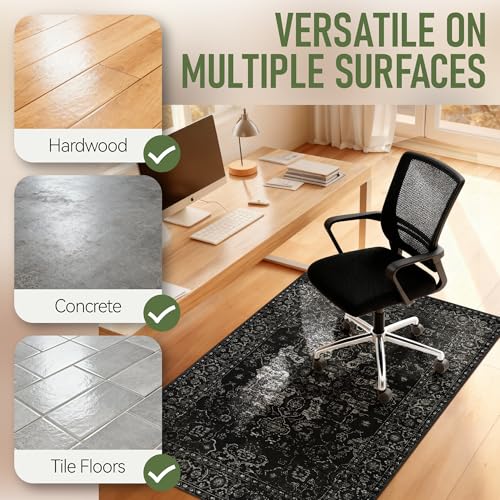 Rizvarro 36x48 Black Office Chair Mat for Hardwood Floors – Non-Slip, Washable Desk Rug