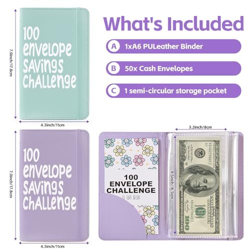 Blue & Purple 2-Pack 100 Envelopes Money Saving Challenge Binder - Budget Organizer