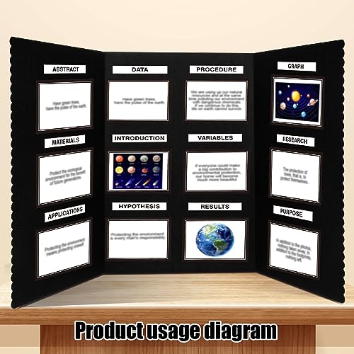 Paterr Black Trifold Display Board for Presentations & Projects 72x36 Inches