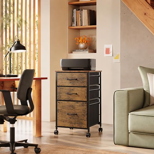 DEVAISE 3-Drawer Mobile File Cabinet + Rustic Brown Wood Grain 15.8''D x 15.4''W x 26.8''H