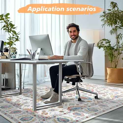 Office Chair Mat for Hardwood Floor,Computer Chair Mat Office Rugs for Rolling Chairs,Under Desk Rug for Floor Protector,Anti Slip Machine Washable Area Rug Beige 48"x60"