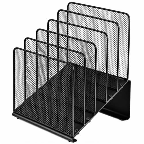 LEKETREE Black Desk File Organizer with 5 Vertical Compartments for Office & Home