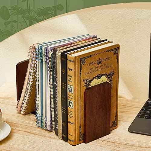 Eaasty 4 Pairs Wood Bookends, Heavy Duty Book Holders for Shelves, Walnut Bookends Sturdy Large Book Stoppers, Wood Desk Decor 5.2 x 3.2 x 4.2 Inches Office Books Stand Decorative Accessories