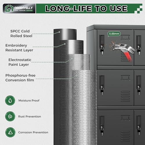 Greenvelly 9-Door Lockable Metal Locker Black - Office, Gym, School Storage