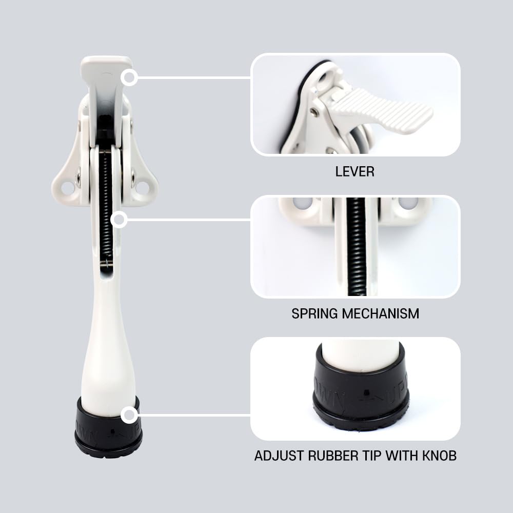 One Touch Kickdown Door Stopper, Door Holder, Heavy Duty Door Stops, Bottom of Door, Height-Adjustable Rubber Tips by HASHI (White 4 inch x 1pack)