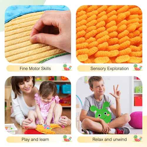 Caterpillar Sensory Wall Panel for Kids Sequin Busy Board Play Room Daycare Toys Sensory Tiles for Wall and Floor Textured Mats and Squares for Autism Children Toddlers Classroom Activity