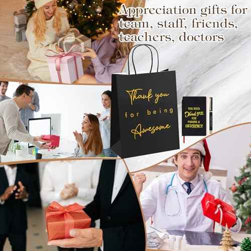 20 Sets Employee Appreciation Gifts Bulk Thank You Gift Bags Motivational Notebooks and Ballpoint Pens Sets Inspirational Keychains for Coworker Staff Teacher Office Team, Black