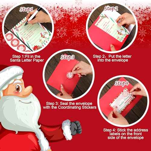 Sinload 384 Pcs Official Letter to Santa Kit Includes 96 Set Christmas Cards 5"x 7" with Envelopes Stickers Stamps Letter to Santa for Christmas Wish List Christmas List