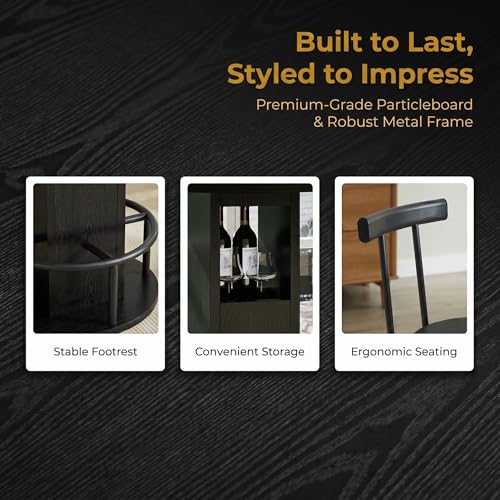 Hosnnile 3-Piece Round Bar Table Set with Storage, 31.5" Dining Table & 2 Bar Stools, Modern Farmhouse Kitchen