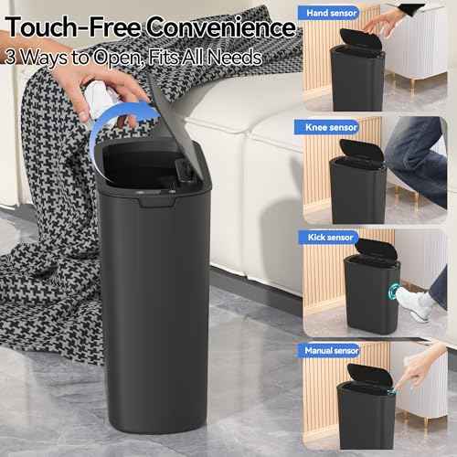 5 Gallon Motion Sensor Bathroom Automatic Trash Can with Lid (5 Gallon Black)