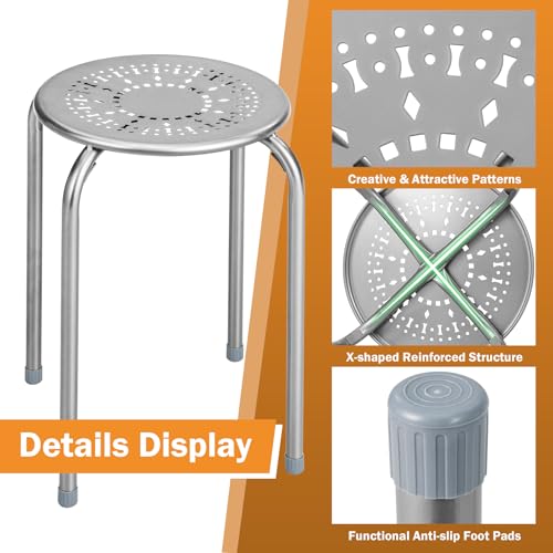 POWERSTONE 6-Pack Stackable Metal Stools - Portable Nesting Chairs for Classroom, Home, Office (Grey)