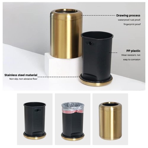 LEASYLIFE 10 L/2.6 Gallon Brass Trash Can, Small Gold Can for Bathroom, Kitchen, Office, Bedroom, Hotel