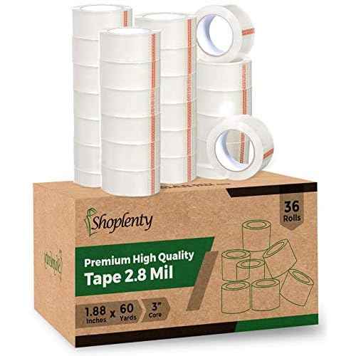 Shoplenty Heavy Duty Clear Packing Tape 2.8 mil, 1.88 x 180 Feet (60 Yards)- Big 36 Rolls (2160 Yards) of Moving/Shipping/Storage Tape Suitable to Refill Dispenser Gun, Durable and Easy to Use