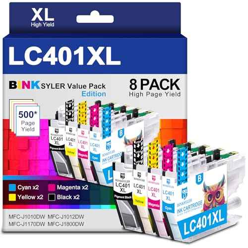 8-Pack LC401XL LC401 Ink Cartridges High Yield for Brother MFC-J1010DW MFC-J1012DW MFC-J1170DW Printer (2BK/2C/2M/2Y, XL)