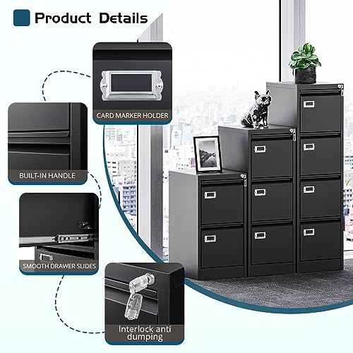 MIIKO 4 Drawer Filing Cabinets with Lock, Metal File Cabinet with 4 Drawers, Home Office File Folders Cabinet for Letter Legal A4 File Size