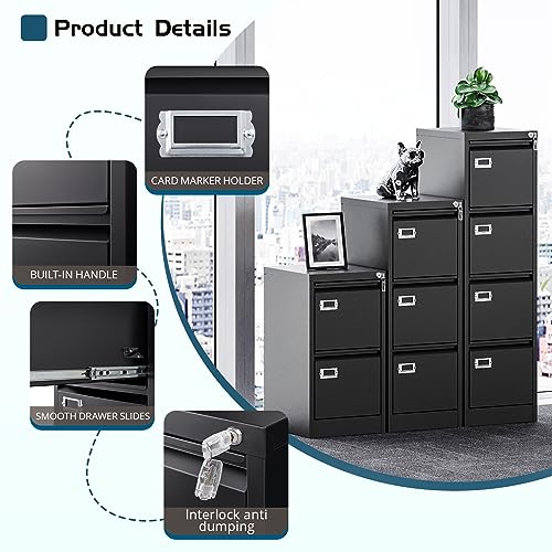 MIIIKO Black 4 Drawer Metal File Cabinet with Lock, Vertical Office Storage 50"