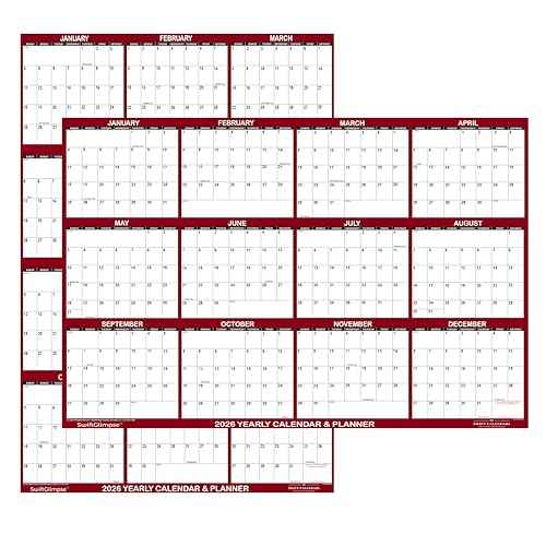 24" x 36" SwiftGlimpse 2026 Wall Calendar Erasable Large Wet & Dry Erase Laminated 12 Month Annual Yearly Wall Planner, Reversible, Horizontal/Vertical, Maroon