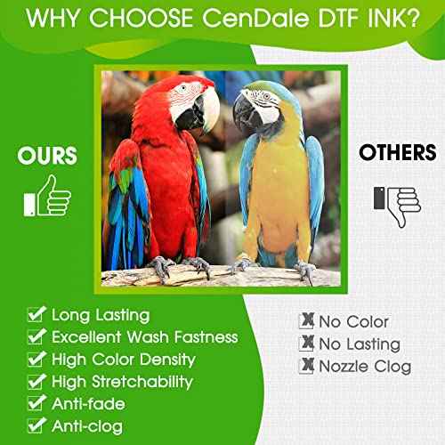 Premium DTF Ink 600ML- DTF Transfer Ink for PET Film, Refill for DTF Printers Epson ET-8550, XP-15000, L1800, L805, R1390, R2400, Heat Transfer Printing Direct to Film (100ml x 6, CMYK Wh)