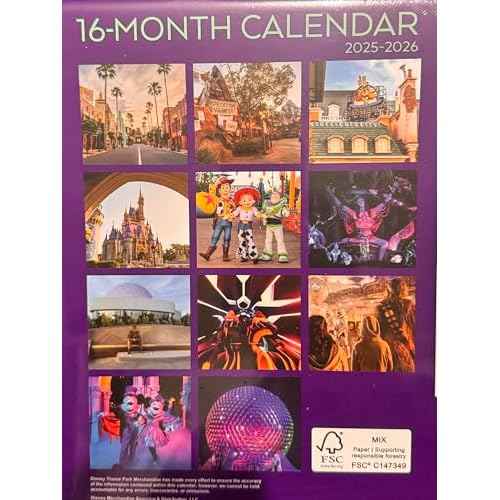 WDW Orlando Theme Park 2025 2026 16 Month Calendar