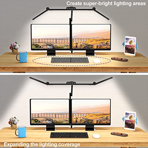 Micomlan Black Clamp Desk Lamp with Auto Dimming & Atmosphere Lighting – Architect LED Office Light, 24W