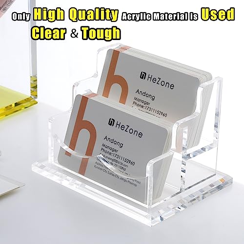 HeZone 2 Slots-H Business Card Holder for Desk, Clear Acrylic, 2-Tier, Organize 100 Cards