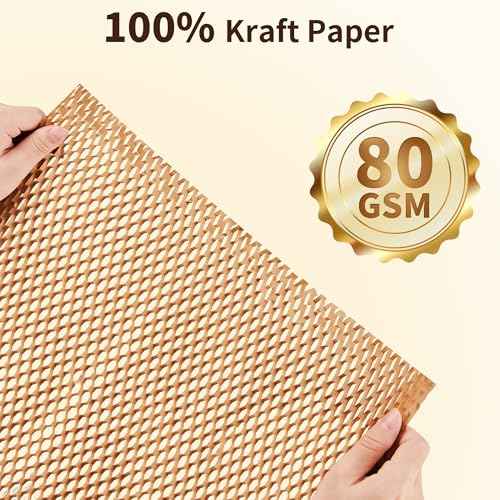JARLINK Honeycomb Packing Paper, 15"x 412' Bubble Packing Wrap for Packing/Shipping/Moving, Eco-Friendly Bubble Packing Paper Wrapping Roll, Recyclable Moving Supplies With 30 Fragile Sticker Labels