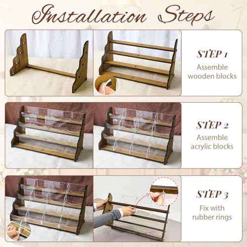 AerWo Sticker Display Stand, Greeting Card Display Stand for Vendor, 4 Tier 16 Shelves Portable Wooden Stickers Display Rack for Retail Counter Events for Postcard Brochure Photos Picture Display