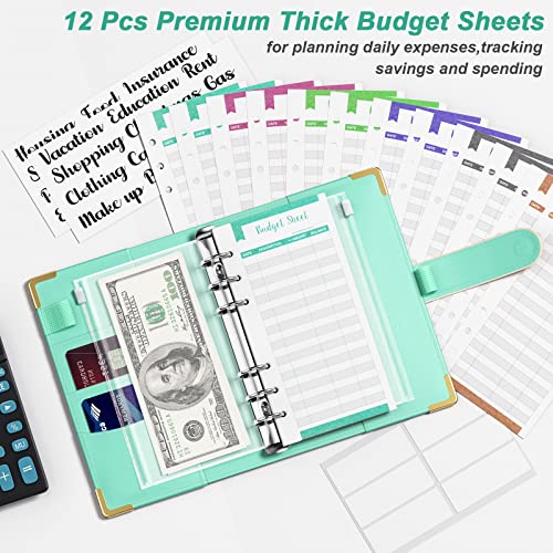 Van Gogh Apricot Tree Budget Binder with Zipper Envelopes - A6 Money Organizer for Savings & Budgeting, Blue Floral PU Leather
