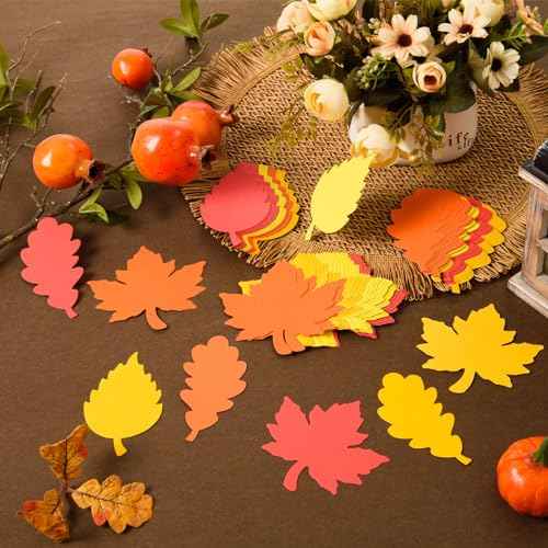 MixTeach 360 Pcs Fall Leaf Paper Cutouts Assorted Orange Leaf Cut Outs 4 Inch Paper Maple Oak Birch Leaves Shape Die Cut for Autumn Thanksgiving Classroom Bulletin Board Craft Party Wall Decoration