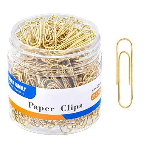 FUDAO FAMILY Medium Paper Clips, 200-Count, Paperclips, Gold Paper Clips, 1.3 Inch (32mm) Paper Clip