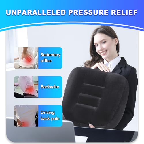 Extra Thick Seat Cushion, Large Chair Cushion Booster for Office Chair to Rise Height, Velvet Cover with Handle and Anti-Slip Bottom, PP Cotton Filling - Relieves Back Pain - 18"X16"X6" Black